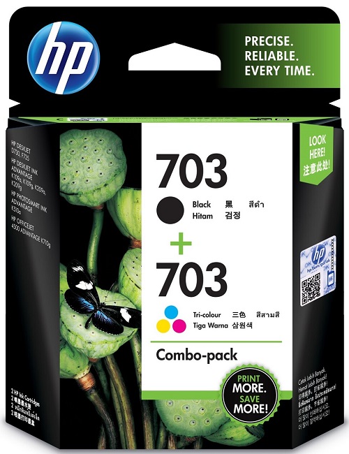 Mực in HP 703 2-pack Black/Tri-color Original Ink Advantage Cartridges (F6V32AA)