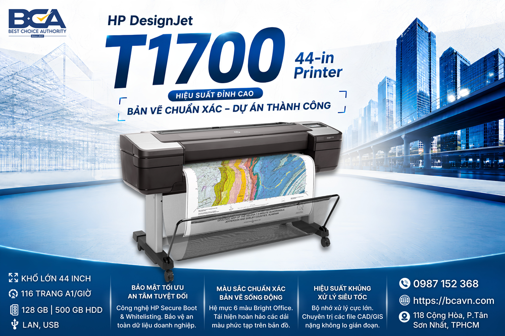 HP DesignJet T1700: In CAD/GIS Siêu Tốc Và Bảo Mật