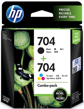 Mực in HP 704 2-pack Black/Tri-color Original Ink Advantage Cartridges (F6V33AA)