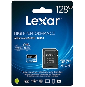 Thẻ nhớ Lexar 128GB High Performance 633x MicroSDHC with Adapter (LSDMI128BB633A)