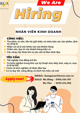 Công ty BCA Việt Nam tuyển nhân viên kinh doanh Laptop, Máy tính, Máy in, Mực in tại TP.HCM